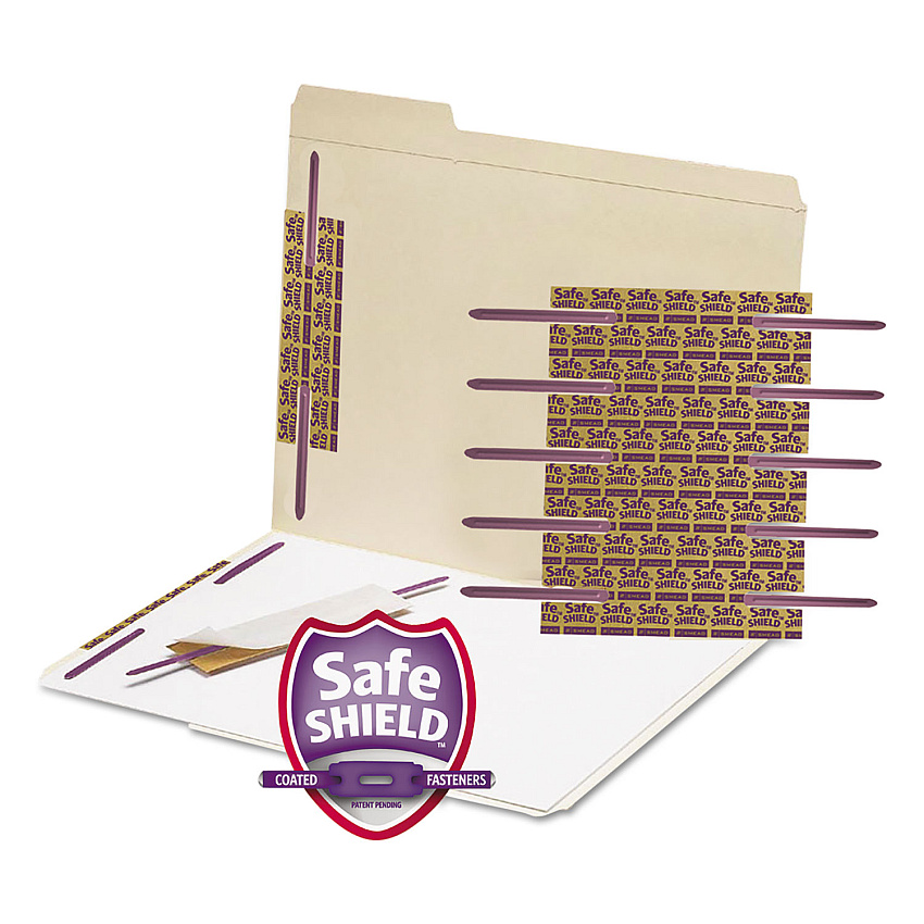 Smead SafeSHIELD Two-Prong Fastener Base and Compressor Sets, 2" Capacity, 2.75" Center to Center, Purple, 50/Box (68216)