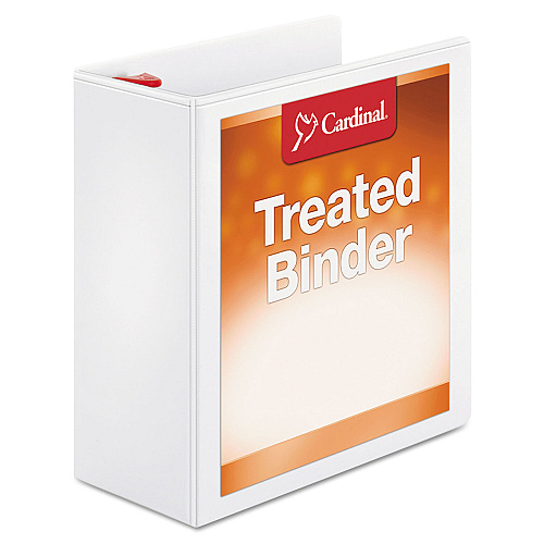 Cardinal Treated ClearVue Locking Slant-D Ring Binder, 3 Rings, 4" Capacity, 11 x 8.5, White 4" Binder Capacity - Letter - 8 1/2" x 11" Sheet Size - 890 Sheet Capacity - 3 3/5" Spine Width - 3 Ring(s) - Fastener(s): D-Ring - Pocket(s): 2, Inside F (32140)
