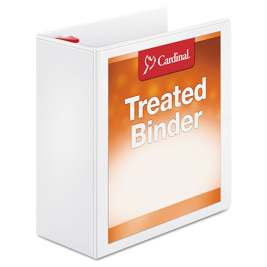 Cardinal Treated ClearVue Locking Slant-D Ring Binder, 3 Rings, 4" Capacity, 11 x 8.5, White 4" Binder Capacity - Letter - 8 1/2" x 11" Sheet Size - 890 Sheet Capacity - 3 3/5" Spine Width - 3 Ring(s) - Fastener(s): D-Ring - Pocket(s): 2, Inside F (32140)
