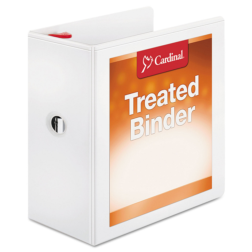 Cardinal Treated ClearVue Locking Slant-D Ring Binder, 3 Rings, 5" Capacity, 11 x 8.5, White 5" Binder Capacity - Letter - 8 1/2" x 11" Sheet Size - 1100 Sheet Capacity - 4 3/8" Spine Width - 3 Ring(s) - Fastener(s): D-Ring - Pocket(s): 2, Inside  (32150)