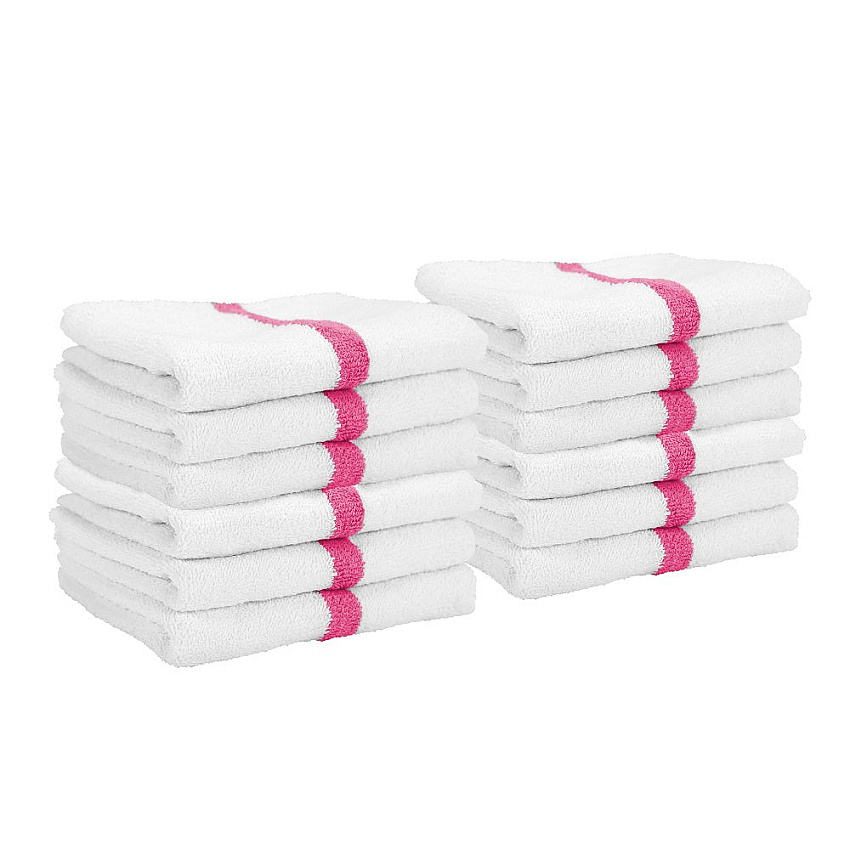 Power Gym Hand Towel 16x27 Pink Stripe - Pack Of 12 (PWR-1627-3PKCS)