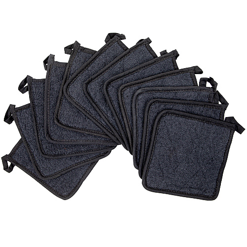 Cooks Linen Pot Holder 7x7 Black - Pack Of 12 (POT-BLACK)