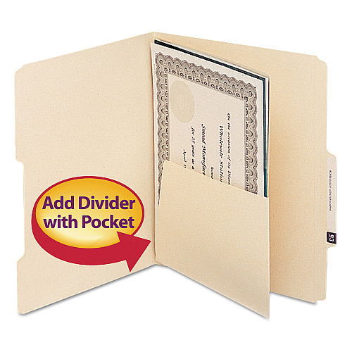 Smead Self-Adhesive Folder Dividers with 5.5" Pockets for Top/End Tab Folders, 1 Fastener, Letter Size, Manila, 25/Pack (68030)