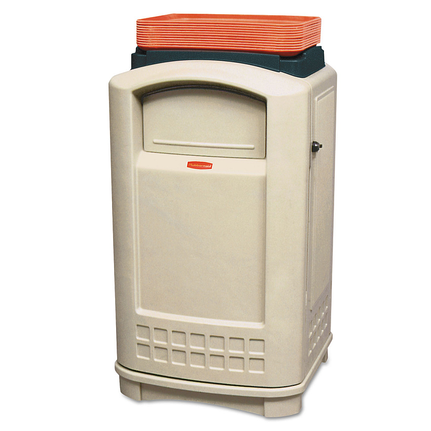 Rubbermaid Commercial Plaza Lunch Tray Top Container, 50 gal, Plastic, Beige (3963BEI)