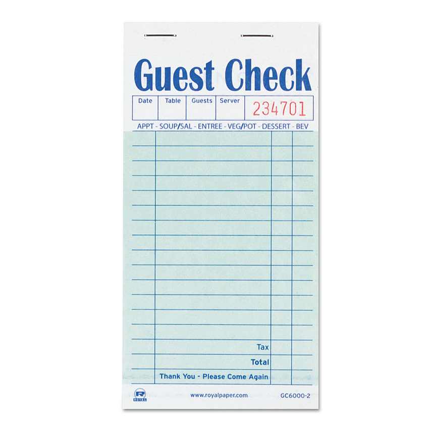 AmerCareRoyal Guest Check Pad, 17 Lines, Two-Part Carbon, 3.5 x 6.7, 50 Forms/Pad, 50 Pads/Carton (GC60002)