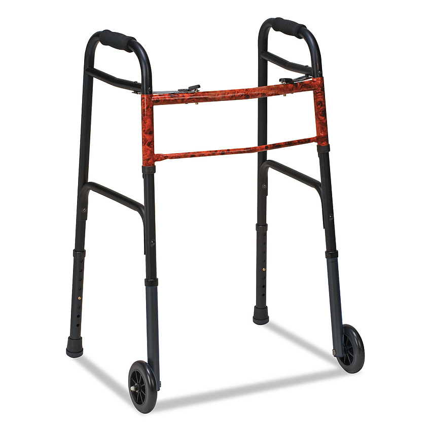 DMI 80210450200 Two-Button Release Folding Walker with Wheels