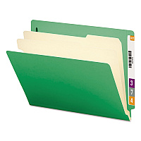Smead Colored End Tab Classification Folders with Dividers, 2" Expansion, 2 Dividers, 6 Fasteners, Letter Size, Green, 10/Box (26837)