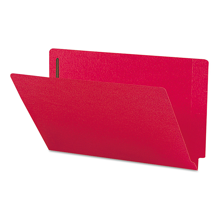 Smead Heavyweight Colored End Tab Fastener Folders, 0.75" Expansion, 2 Fasteners, Legal Size, Red Exterior, 50/Box (28740)