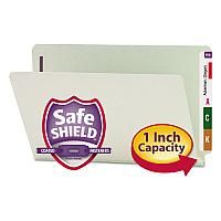 Smead End Tab Pressboard Classification Folders, Two SafeSHIELD Coated Fasteners, 1" Expansion, Legal Size, Gray-Green, 25/Box (37705)