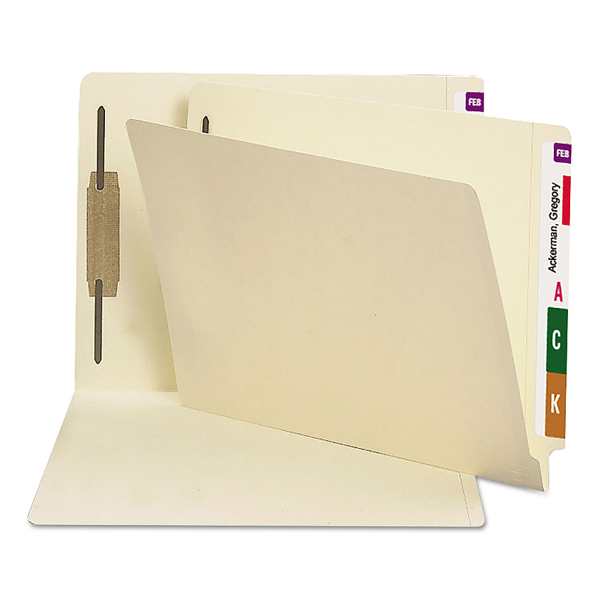 Smead End Tab Fastener Folders with Reinforced Straight Tabs, 14-pt Manila, 1 Fastener, Letter Size, Manila Exterior, 50/Box (34210)