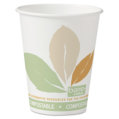 SOLO Bare Eco-Forward PLA Paper Hot Cups, 8 oz, Leaf Design, White/Green/Orange, 50/Bag, 20 Bags/Carton (378PLABB)