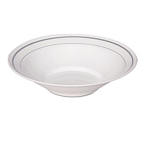 WNA Masterpiece Plastic Dinnerware, Bowl, 10 oz, White/Silver, 10/Pack, 15 Packs/Carton (MPBWL10WSLVR)