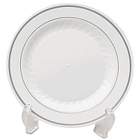 WNA Masterpiece Plastic Dinnerware, Plate, 10.25" dia. White/Silver, 12/Pack, 10 Packs/Carton (MP10WSLVR)