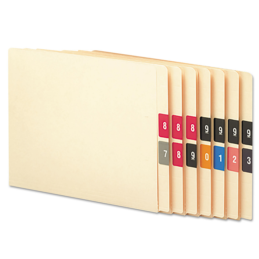 Smead Numerical End Tab File Folder Labels, 0-9, 1.5 x 1.5, Assorted, 250/Roll, 10 Rolls/Box 0-9 - x 1 1/2" Width x 1 1/2" Length - Assorted - Laminated - 250 / Roll - 10 / Box (67430)
