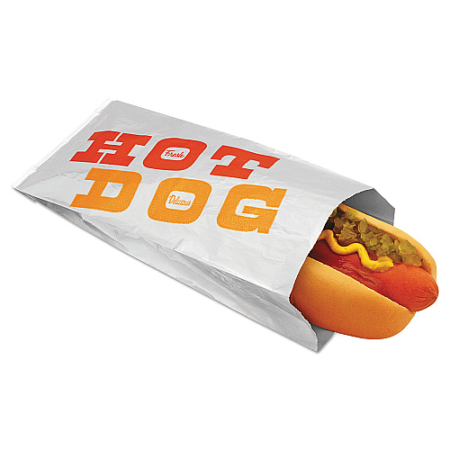 Bagcraft Foil/Paper Bag, King Hot Dog Labeling, 12" x 1.5" x 3.5", Silver/Red/Orange, 1,000/Carton (300432)