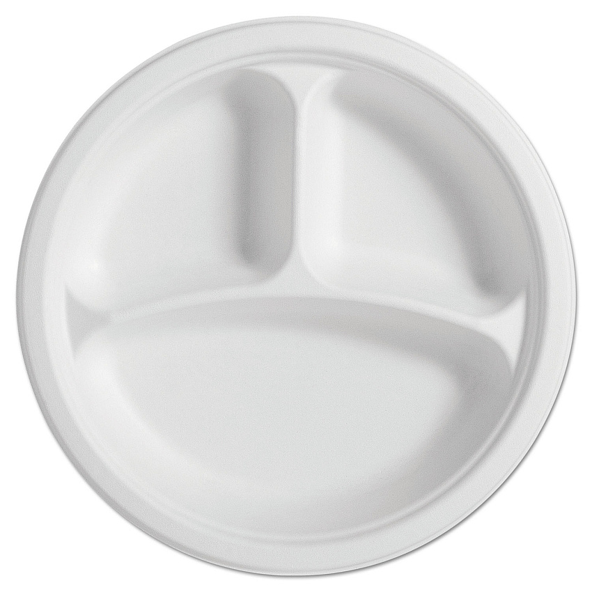 Chinet PaperPro Naturals Fiber Round Plates, 3-Compartment Plate, 10.25" dia, Natural, 125/Pack, 4 Packs/Carton (25777CT)
