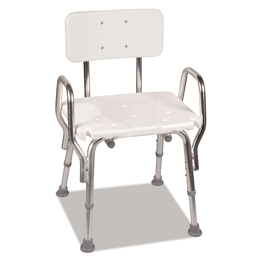 DMI Shower Chair with Back, Supports Up to 350 lb, 16" to 20" Seat Height, White/Silver (52217331900)