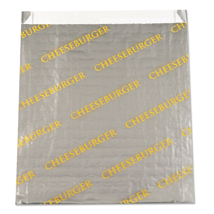 Bagcraft Foil/Paper Bag, Cheeseburger Labeling, 6" x 0.75" x 6.5", Silver/Yellow, 1,000/Carton (300529)