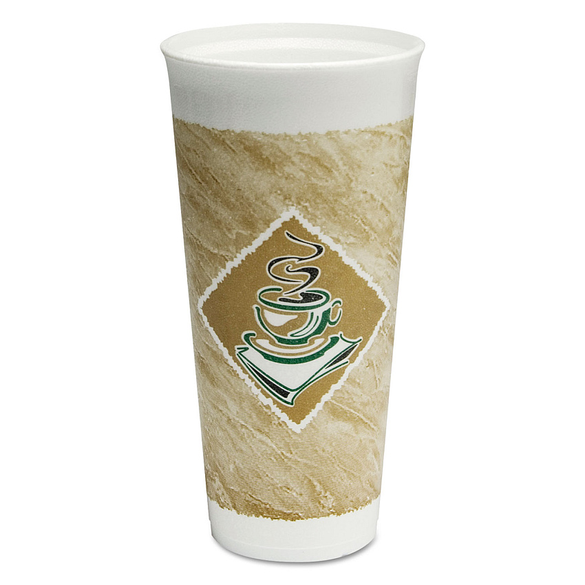Cafe G Foam Hot/cold Cups, 24 Oz, Brown/green/white, 20/bag, 25 Bags/carton