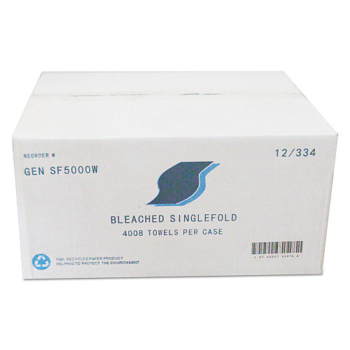 GEN&reg; Single Fold Paper Towels, 1-Ply, White, 4008 Towels (GENSF5000W)