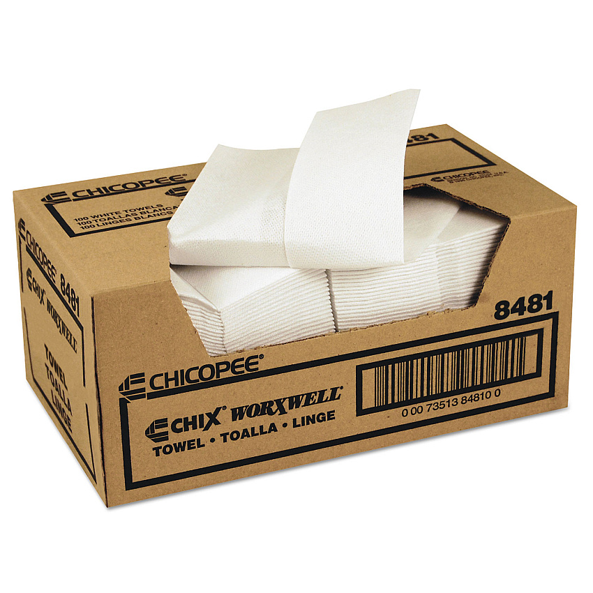 Chicopee Durawipe Shop Towels, 13 x 15, Z Fold, White, 100/Carton (8481)