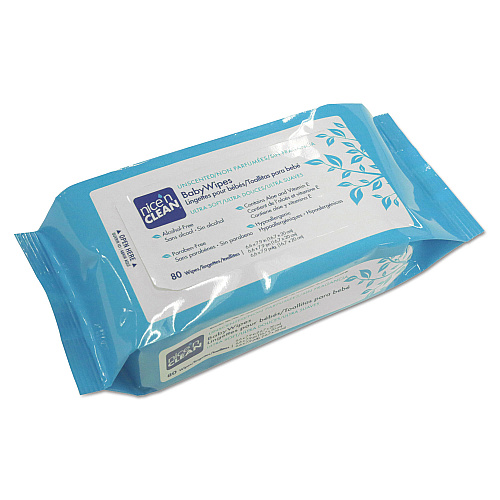 Sani Nice 'n Clean Baby Wipes, 1-Ply, 6.6 x 7.9, Unscented, White, 80/Pack, 12 Packs/Carton (A630FW)