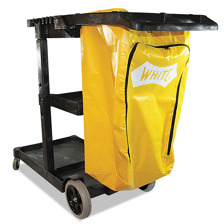 Impact Janitorial Cart, Plastic, 3 Shelves, 1 Bin, 20.5" x 48" x 38", Yellow (6850)
