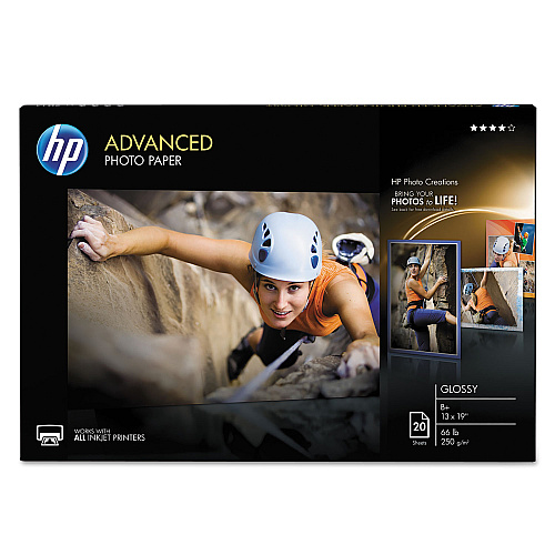 HP Advanced Photo Paper, 10.5 mil, 13 x 19, Glossy White, 20/Pack (CR696A)