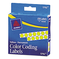 Avery Handwrite-Only Permanent Self-Adhesive Round Color-Coding Labels in Dispensers, 0.25" dia, Yellow, 450/Roll, (5792) (05792)