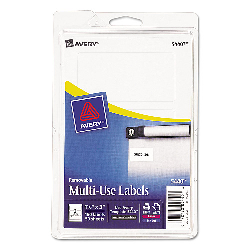 Avery Removable Multi-Use Labels, Inkjet/Laser Printers, 1.5 x 3, White, 3/Sheet, 50 Sheets/Pack, (5440) (05440)