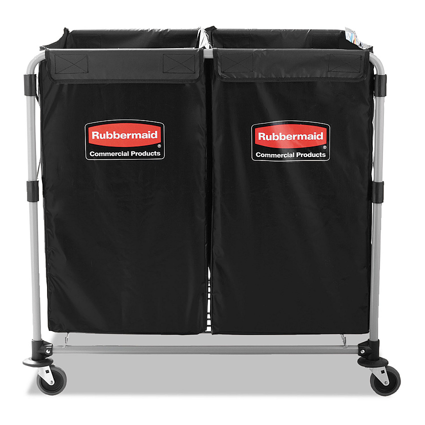 Rubbermaid Commercial Two-Compartment Collapsible X-Cart, Synthetic Fabric, 2.49 cu ft Bins, 24.1" x 35.7" x 34", Black/Silver (1881781)