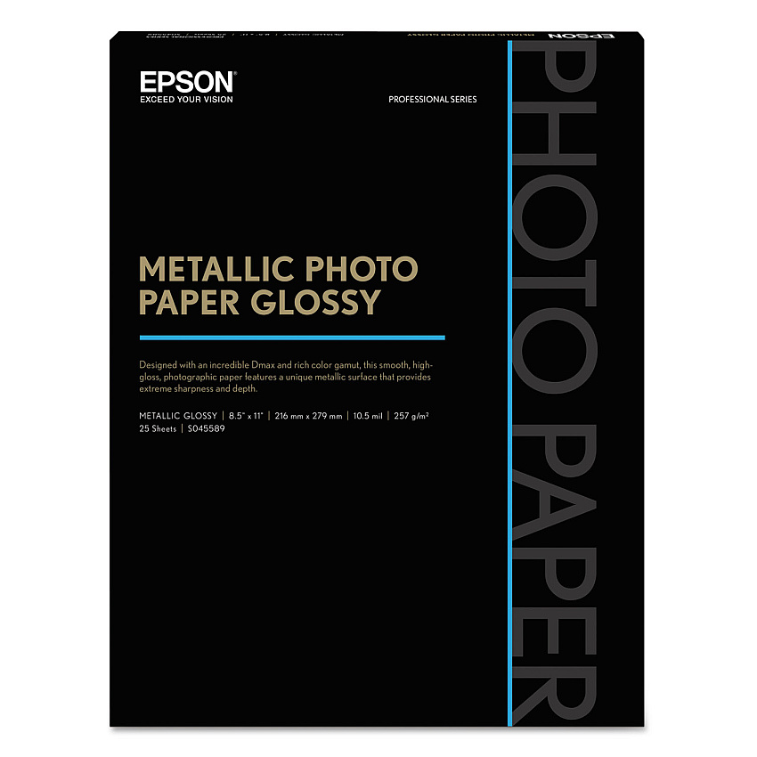 Epson Professional Media Metallic Gloss Photo Paper, 10.5 mil, 8.5 x 11, White, 25/Pack (S045589)