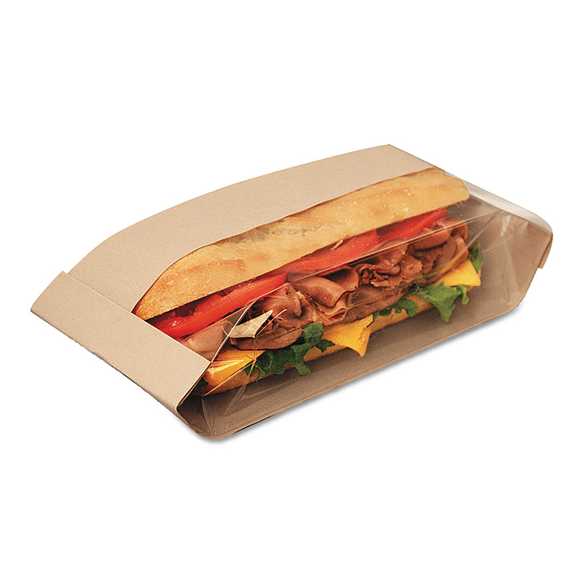 Bagcraft Dubl View Sandwich Bags, 11.75" x 4.25" x 2.75", Natural Brown/Clear, 500/Carton (300090)