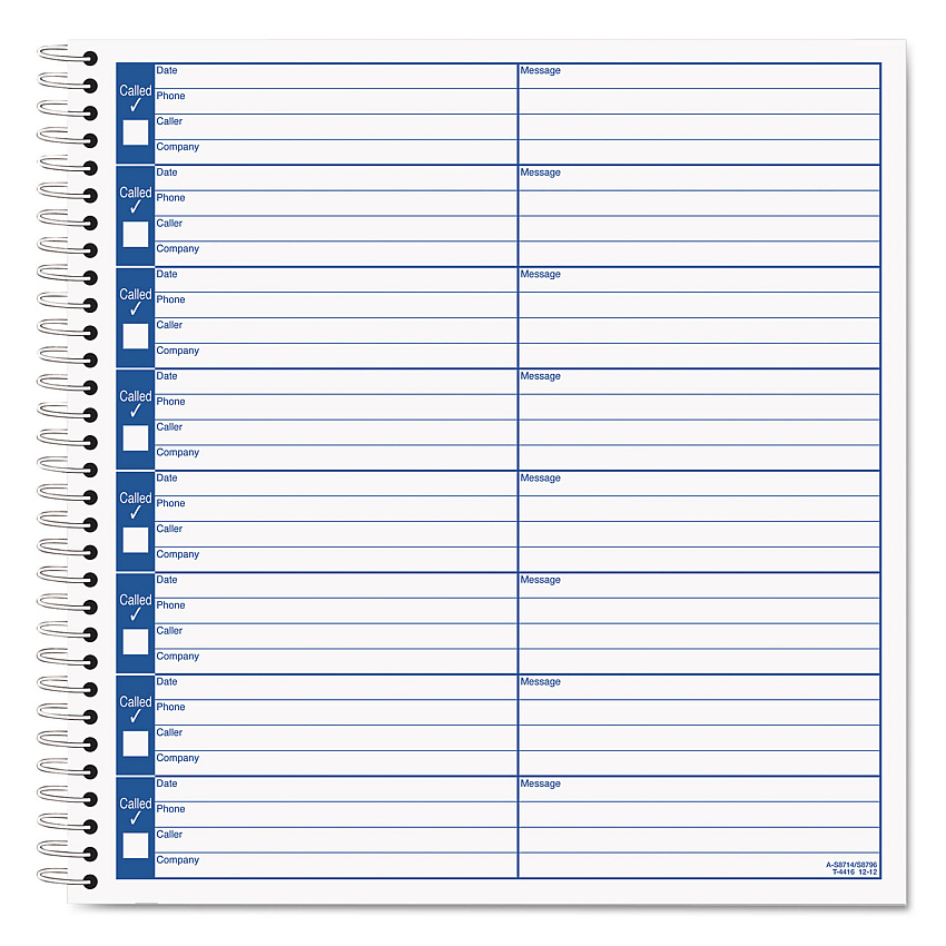 TOPS Voice Message Log Books, One-Part (No Copies), 8 x 1, 8 Forms/Sheet, 800 Forms Total (4416)