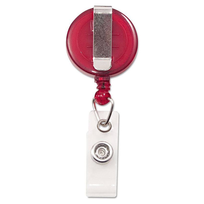 Advantus Translucent Retractable ID Card Reel, 30" Extension, Red, 12/Pack (75471)