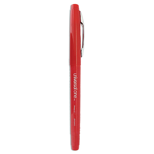 Universal Porous Point Pen, Stick, Medium 0.7 mm, Red Ink, Red Barrel, Dozen (UNV50503)