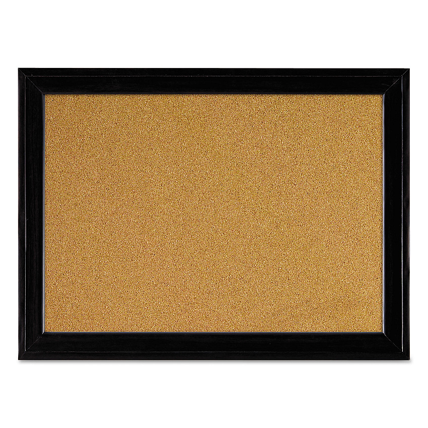 Quartet Cork Bulletin Board with Black Frame, 17 x 11, Tan Surface (79279)