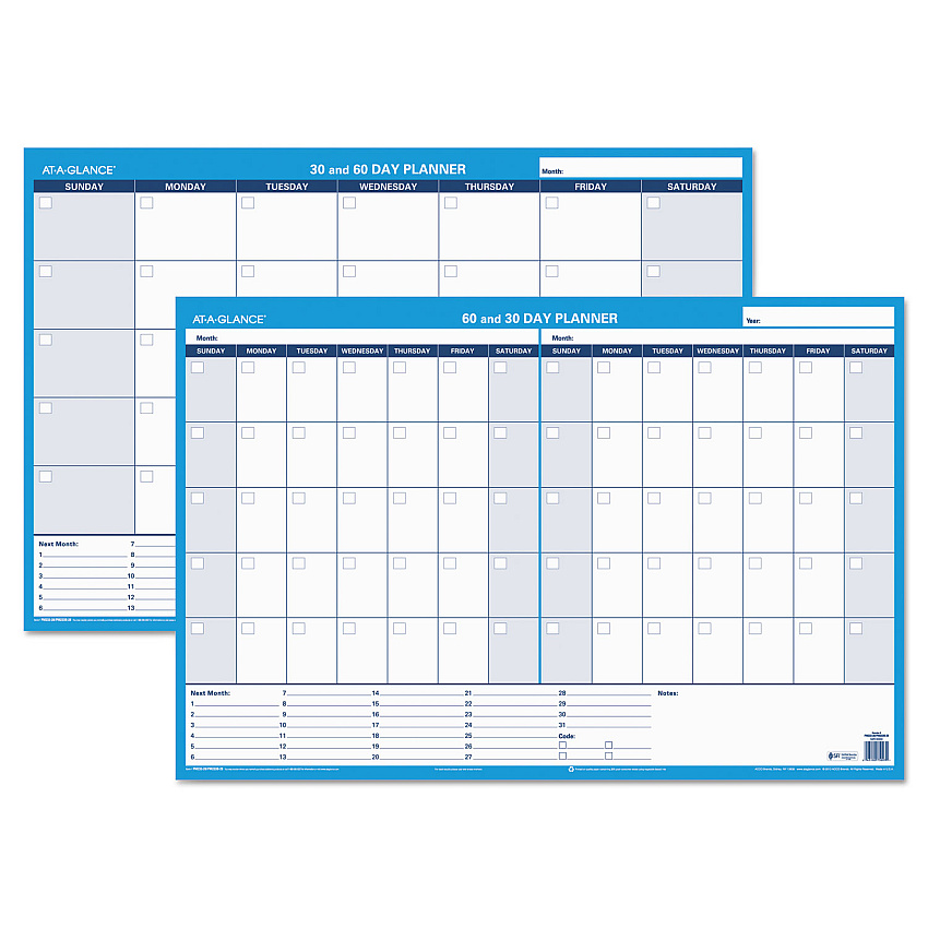 AT-A-GLANCE 30/60-Day Undated Horizontal Erasable Wall Planner, 36 x 24, White/Blue Sheets, Undated (PM23328)