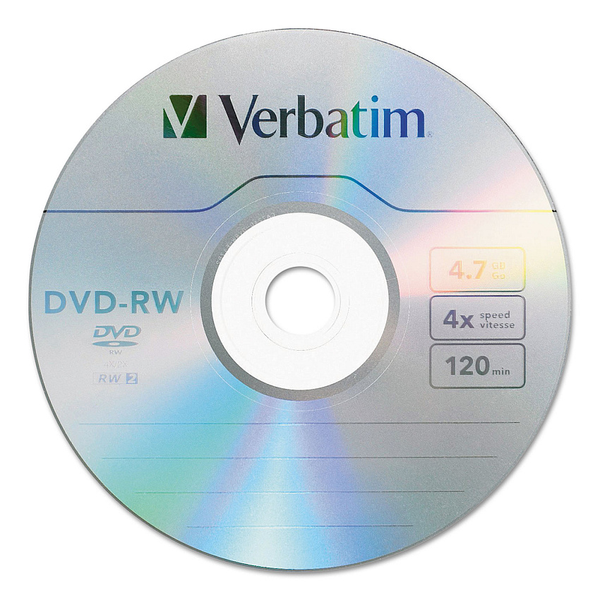 Verbatim DVD-RW Rewritable Disc, 4.7 GB, 4x, Spindle, Silver, 30/Pack (95179)