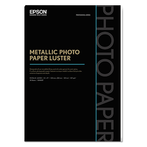 Epson Professional Media Metallic Luster Photo Paper, 5.5 mil, 13 x 19, White, 25/Pack (S045597)