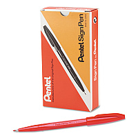 Pentel Arts Sign Pen Fine Point Color Marker, Extra-Fine Bullet Tip, Red, Dozen (S520B)
