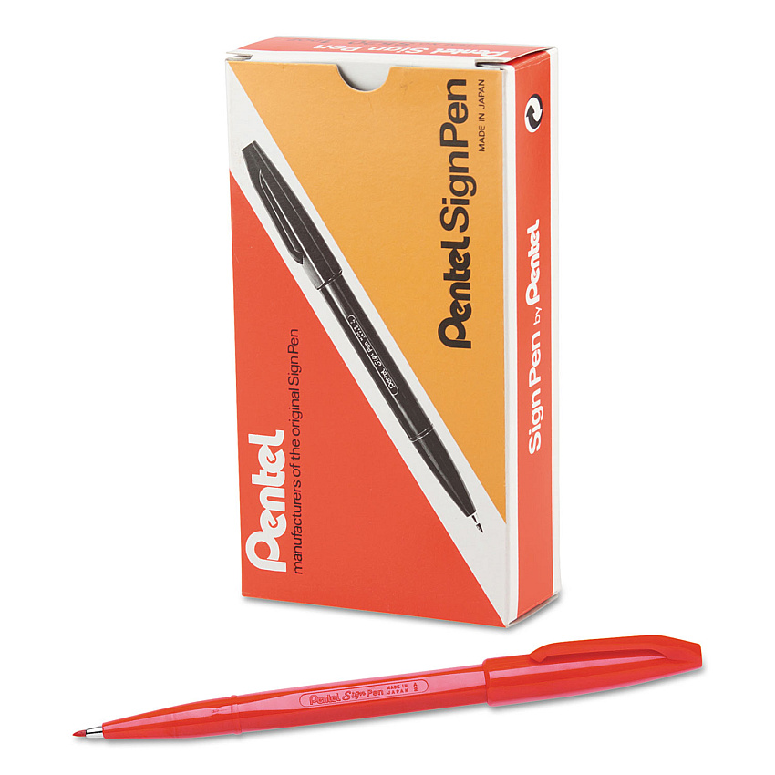 Pentel Arts Sign Pen Fine Point Color Marker, Extra-Fine Bullet Tip, Red, Dozen (S520B)