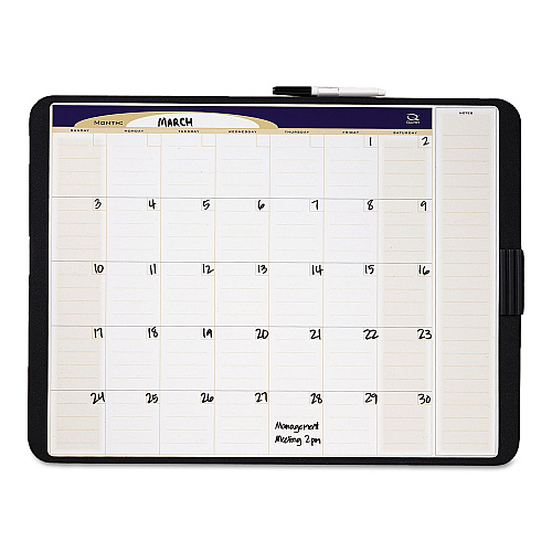 Tack And Write Monthly Calendar Board, 23 X 17, White Surface, Black Plastic Frame