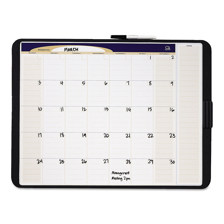 Tack And Write Monthly Calendar Board, 23 X 17, White Surface, Black Plastic Frame