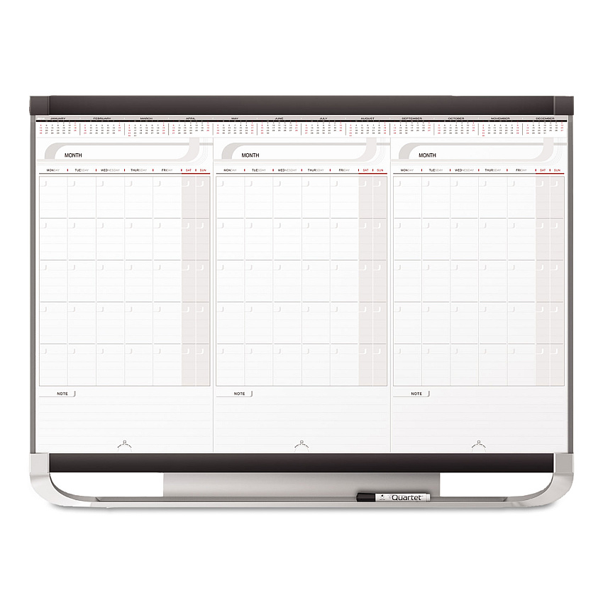Quartet Prestige 2 Total Erase Three-Month Calendar, 36 x 24, White Surface, Graphite Fiberboard/Plastic Frame (CMP32P2)