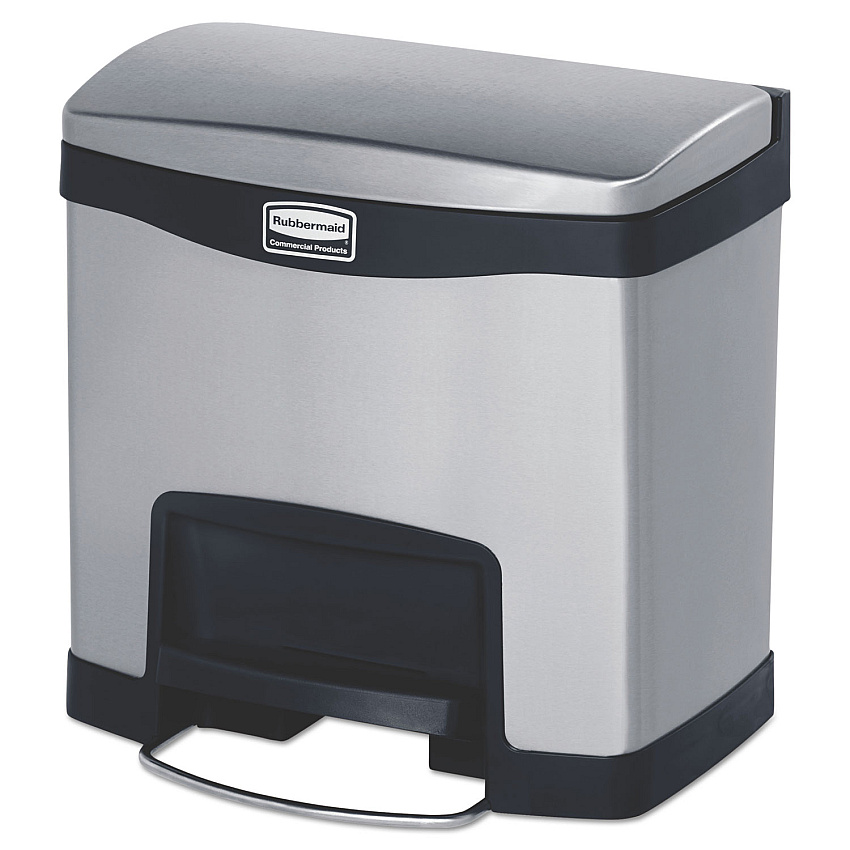 Rubbermaid Commercial Slim Jim Stainless Steel Step-On Container, Front Step Style, 4 gal, Stainless Steel, Black (1901982)