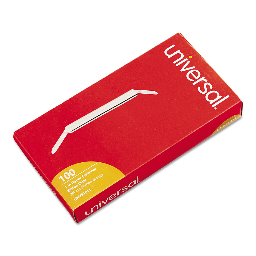 Universal Two-Piece Two-Prong Paper Fastener Bases, 1" Capacity, 2.75" Center to Center, Silver, 100/Box (UNV81011)