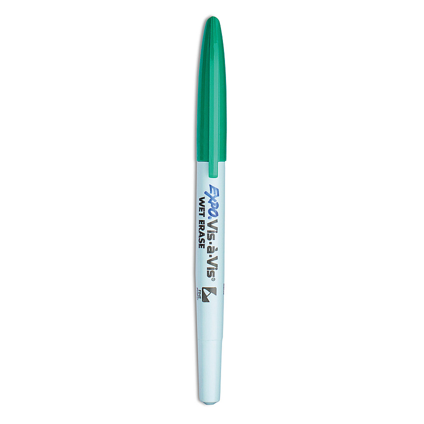 EXPO Vis-a-Vis Wet Erase Marker, Fine Bullet Tip, Green, Dozen (16004)