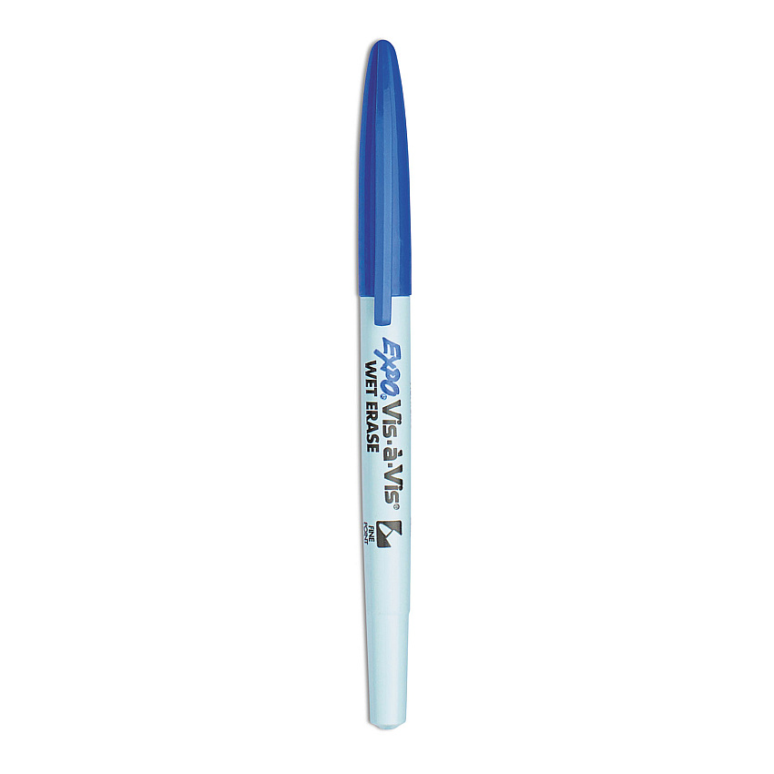 EXPO Vis-a-Vis Wet Erase Marker, Fine Bullet Tip, Blue, Dozen (16003)