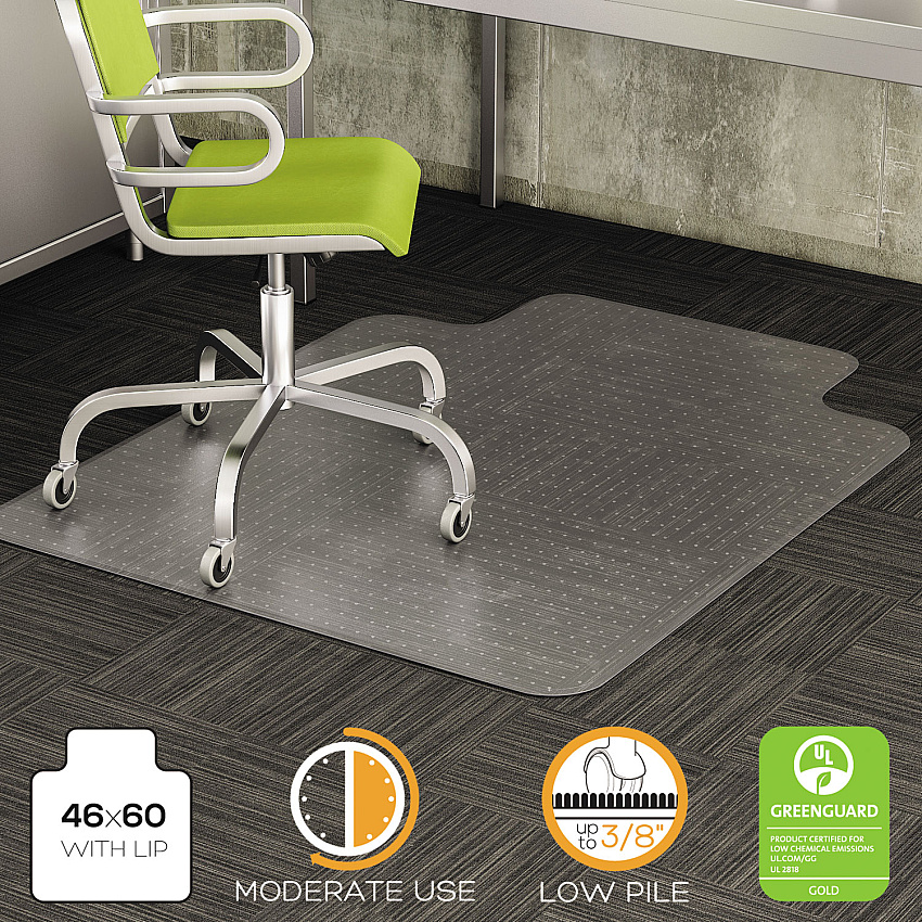 Deflecto DuraMat Moderate Use Chair Mat for Low Pile Carpet, 46 x 60, Wide Lipped, Clear (CM13433F)